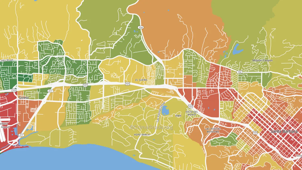 93110, CA Map of Drug-Related Crime Rates