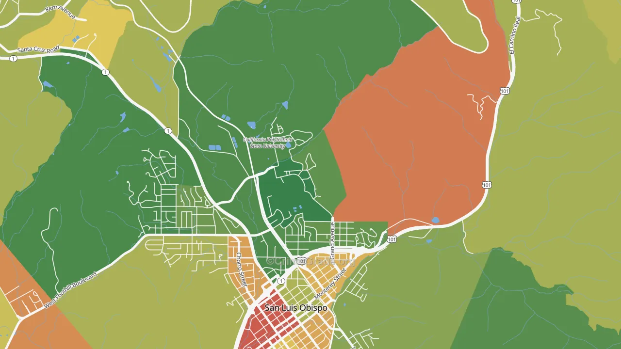 93407, CA Map of Drug-Related Crime Rates