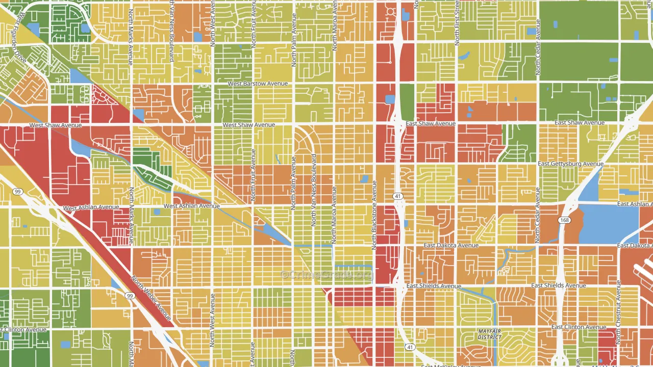 93704, CA Map of Drug-Related Crime Rates