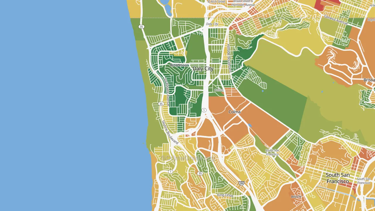 94015, CA Map of Drug-Related Crime Rates