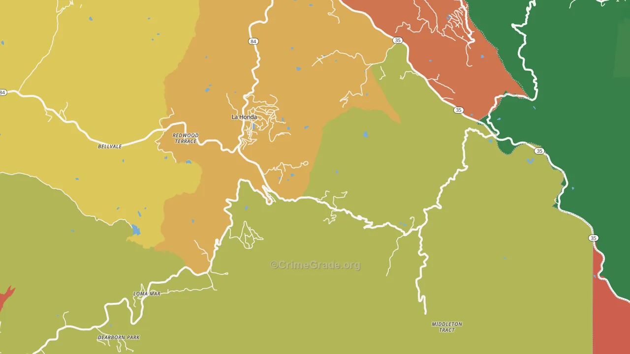 94020, CA Map of Drug-Related Crime Rates