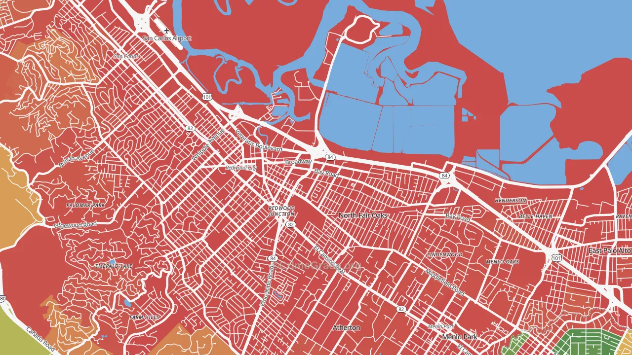 94063, CA Map of Drug-Related Crime Rates