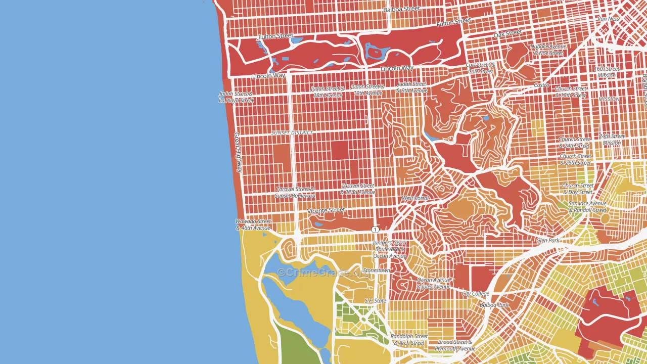 94116, CA Map of Drug-Related Crime Rates