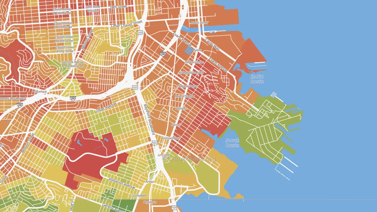 94124, CA Map of Drug-Related Crime Rates