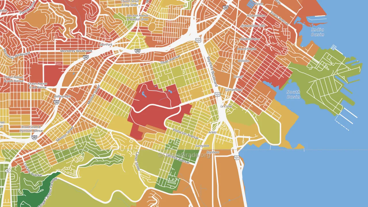 94134, CA Map of Drug-Related Crime Rates