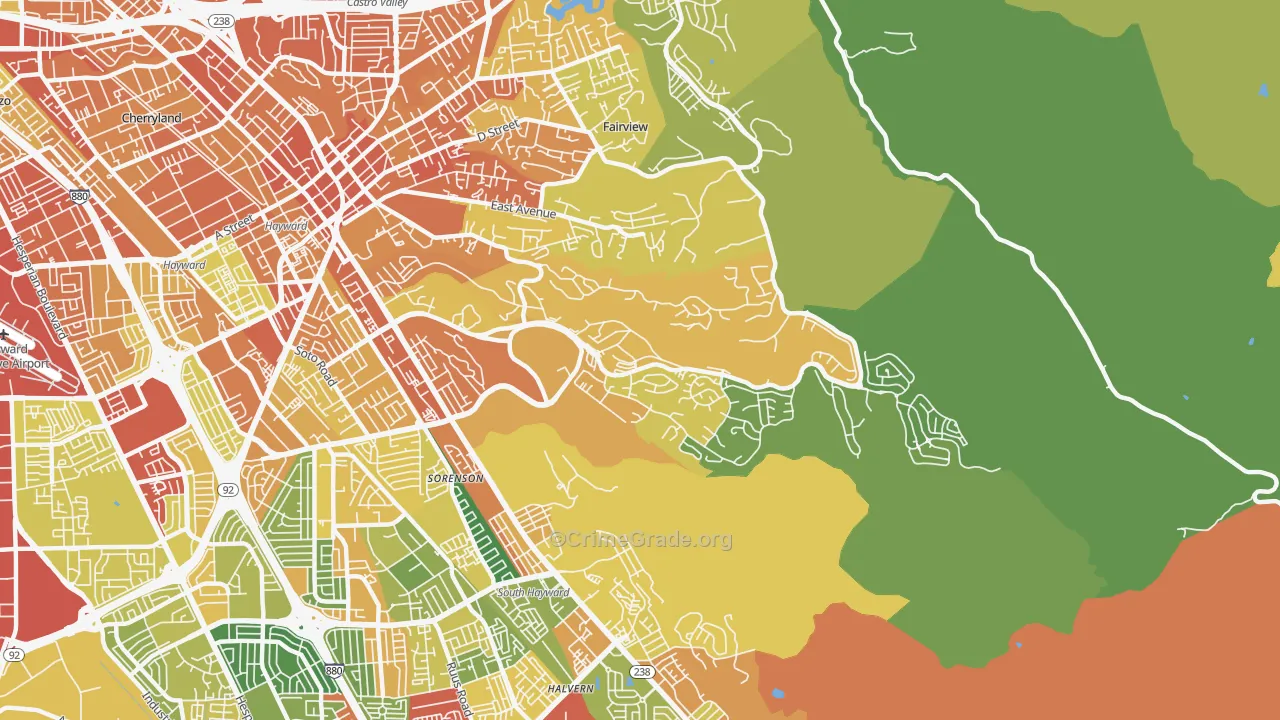 94542, CA Map of Drug-Related Crime Rates
