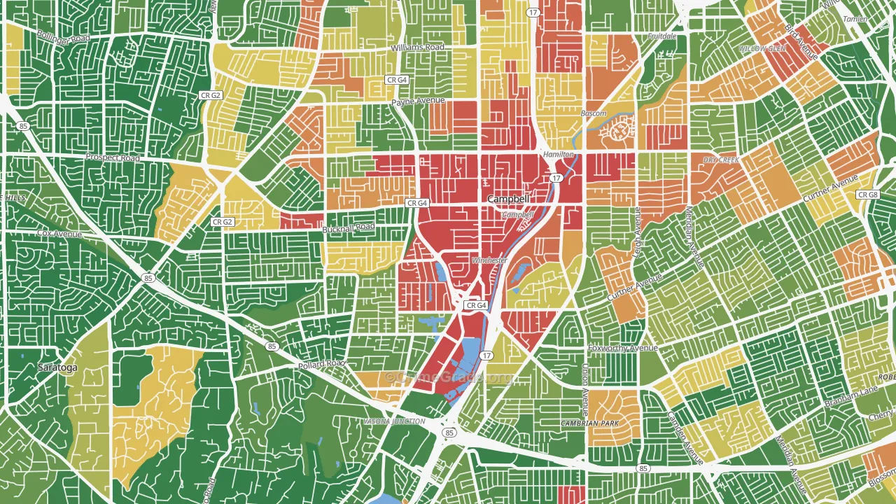 95008, CA Map of Drug-Related Crime Rates
