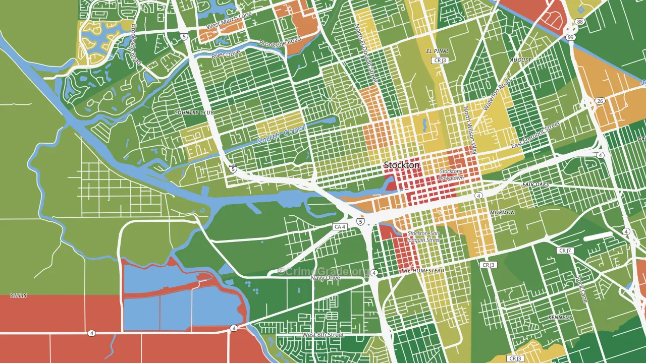 95203, CA Map of Drug-Related Crime Rates