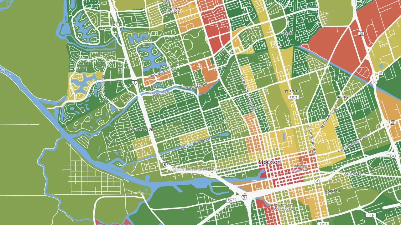 95204, CA Map of Drug-Related Crime Rates