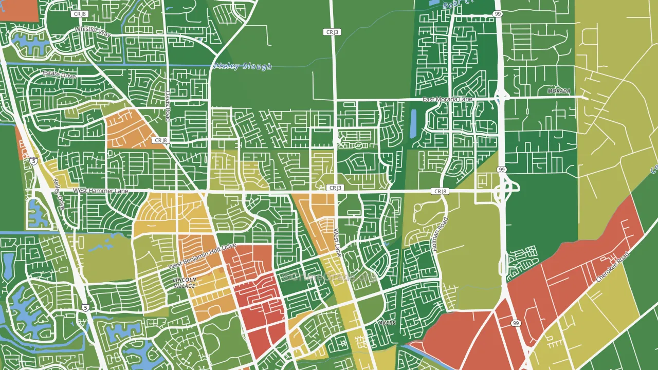 95210, CA Map of Drug-Related Crime Rates