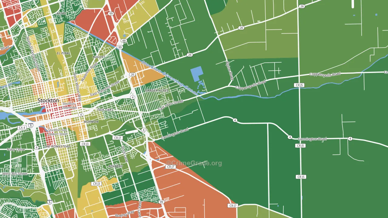 95215, CA Map of Drug-Related Crime Rates