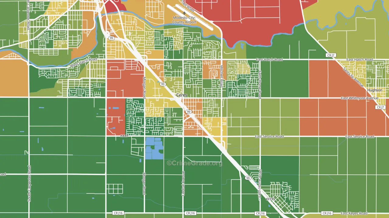 95307, CA Map of Drug-Related Crime Rates