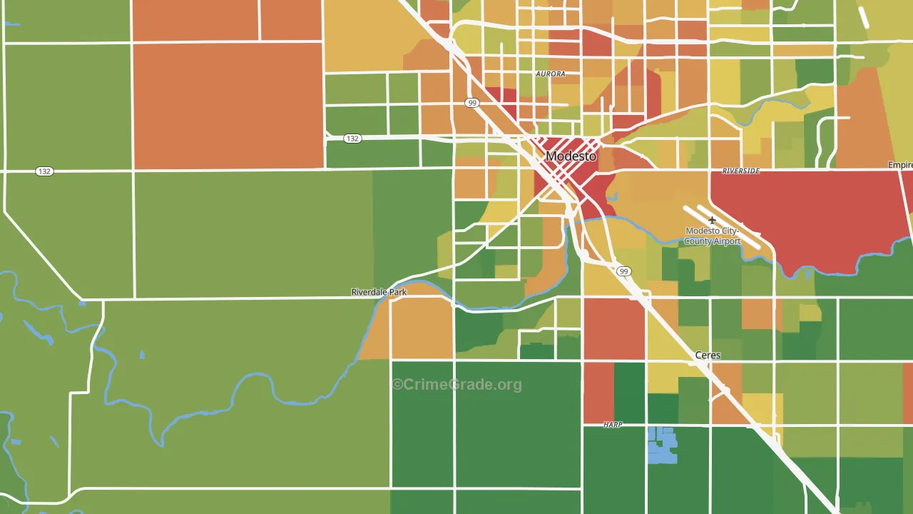95358, CA Map of Drug-Related Crime Rates