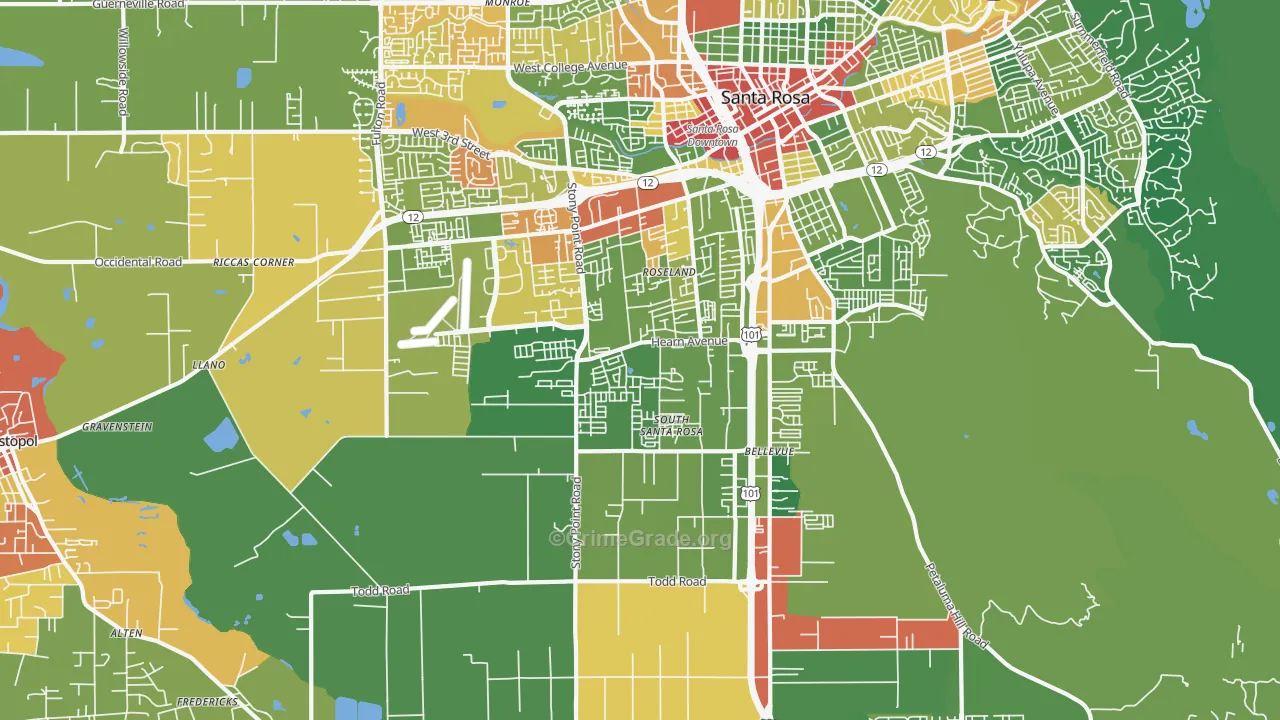 95407, CA Map of Drug-Related Crime Rates