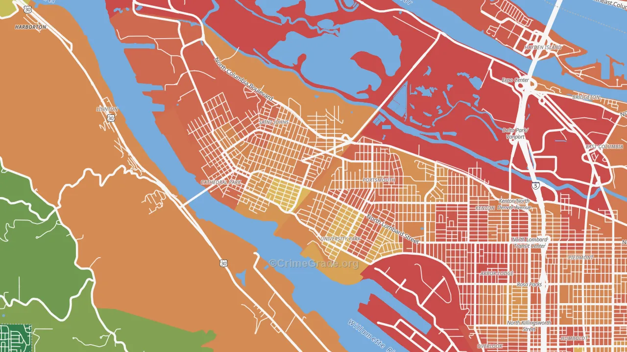 97203, OR Map of Drug-Related Crime Rates