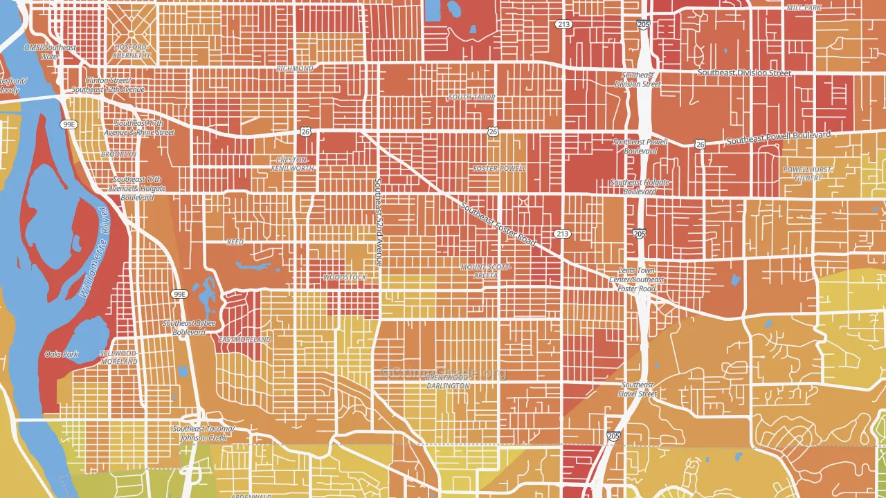 97206, OR Map of Drug-Related Crime Rates