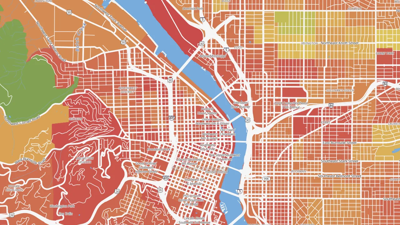 97208, OR Map of Drug-Related Crime Rates