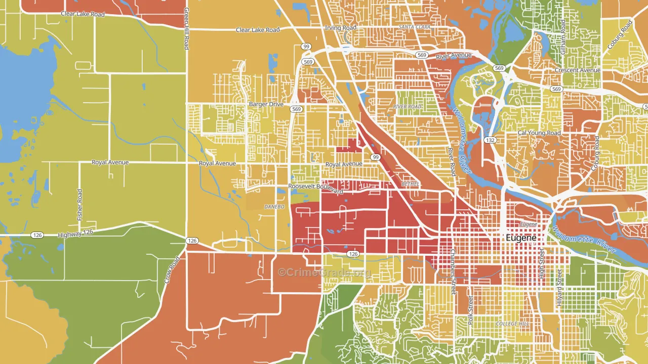 97402, OR Map of Drug-Related Crime Rates