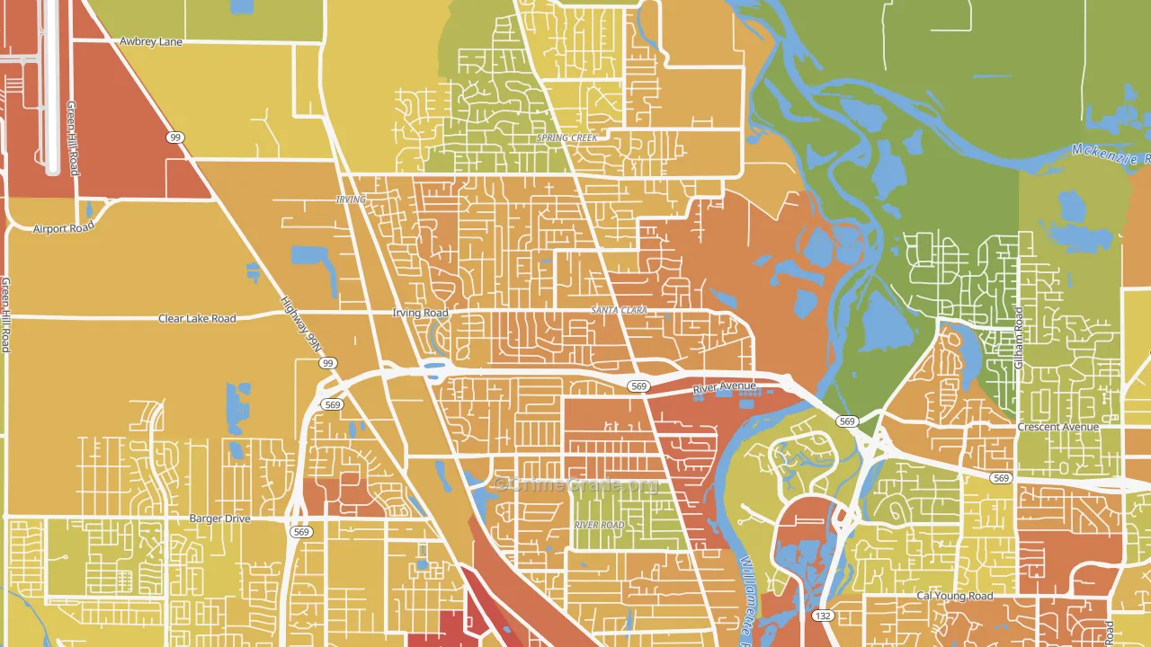 97404, OR Map of Drug-Related Crime Rates