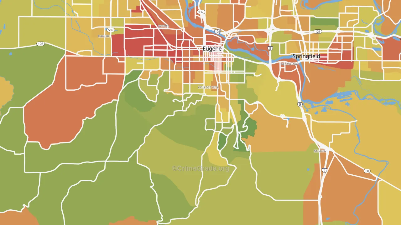 97405, OR Map of Drug-Related Crime Rates