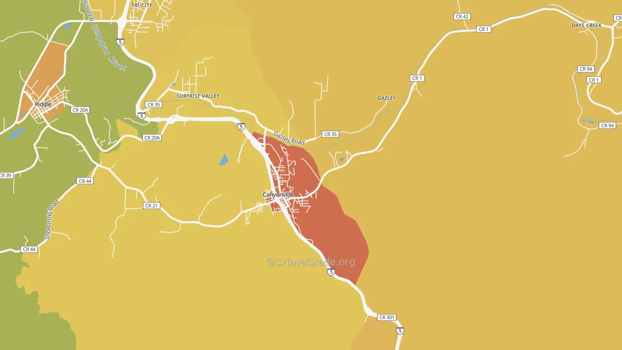 97417, OR Map of Drug-Related Crime Rates