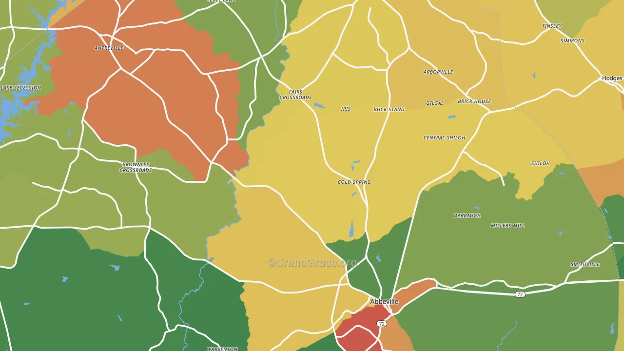 Abbeville County, SC Map of Drug-Related Crime Rates