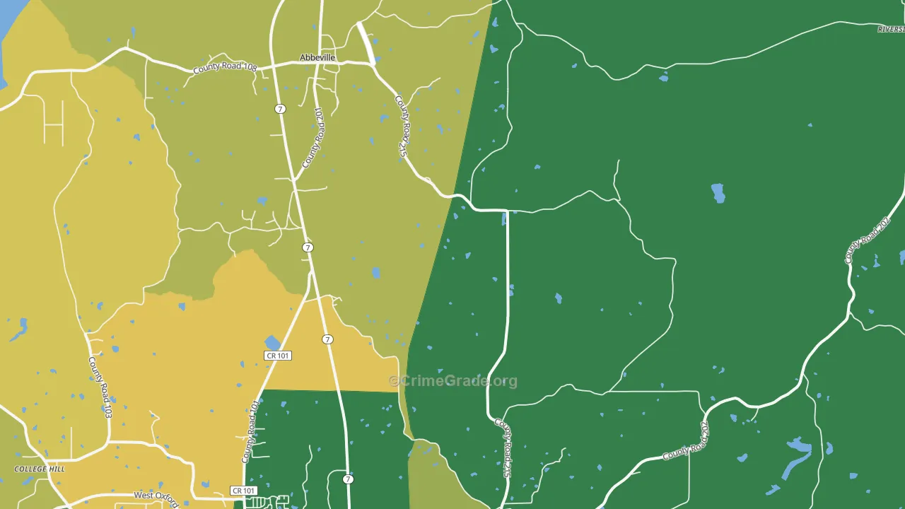 Abbeville, MS Map of Drug-Related Crime Rates