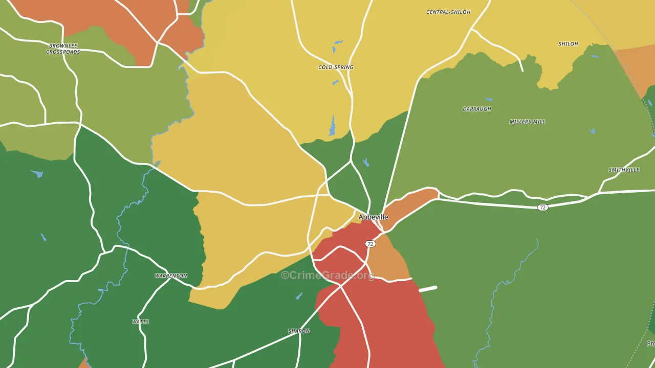Abbeville, SC Map of Drug-Related Crime Rates