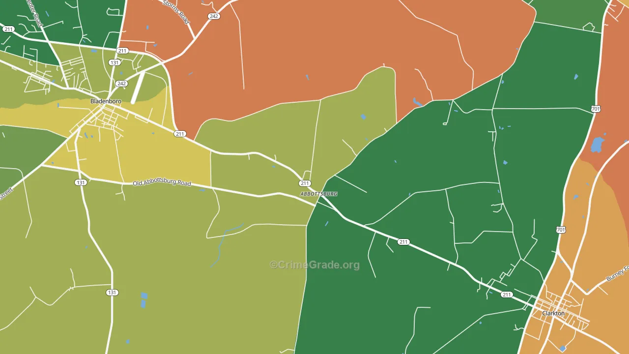 Abbottsburg, NC Map of Drug-Related Crime Rates