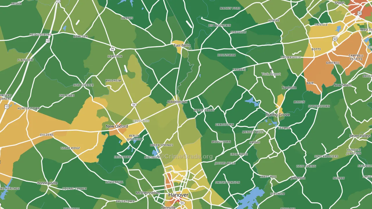 Abbottstown, PA Map of Drug-Related Crime Rates