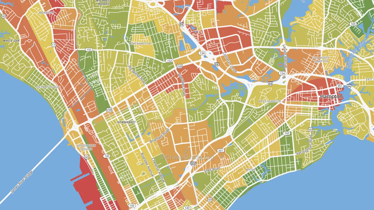 Aberdeen, Hampton, VA Map of Drug-Related Crime Rates