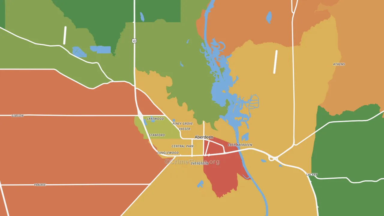 Aberdeen, MS Map of Drug-Related Crime Rates