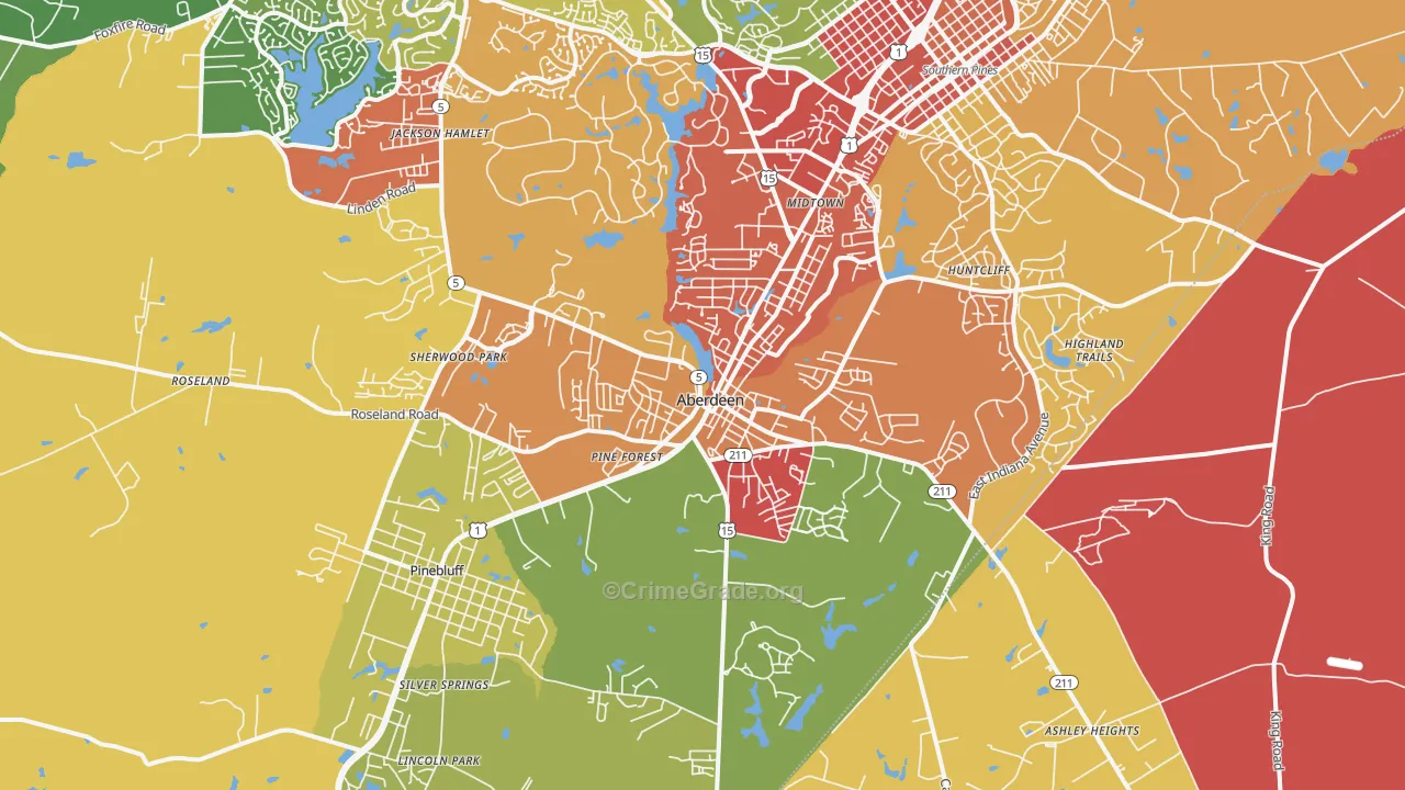 Aberdeen, NC Map of Drug-Related Crime Rates