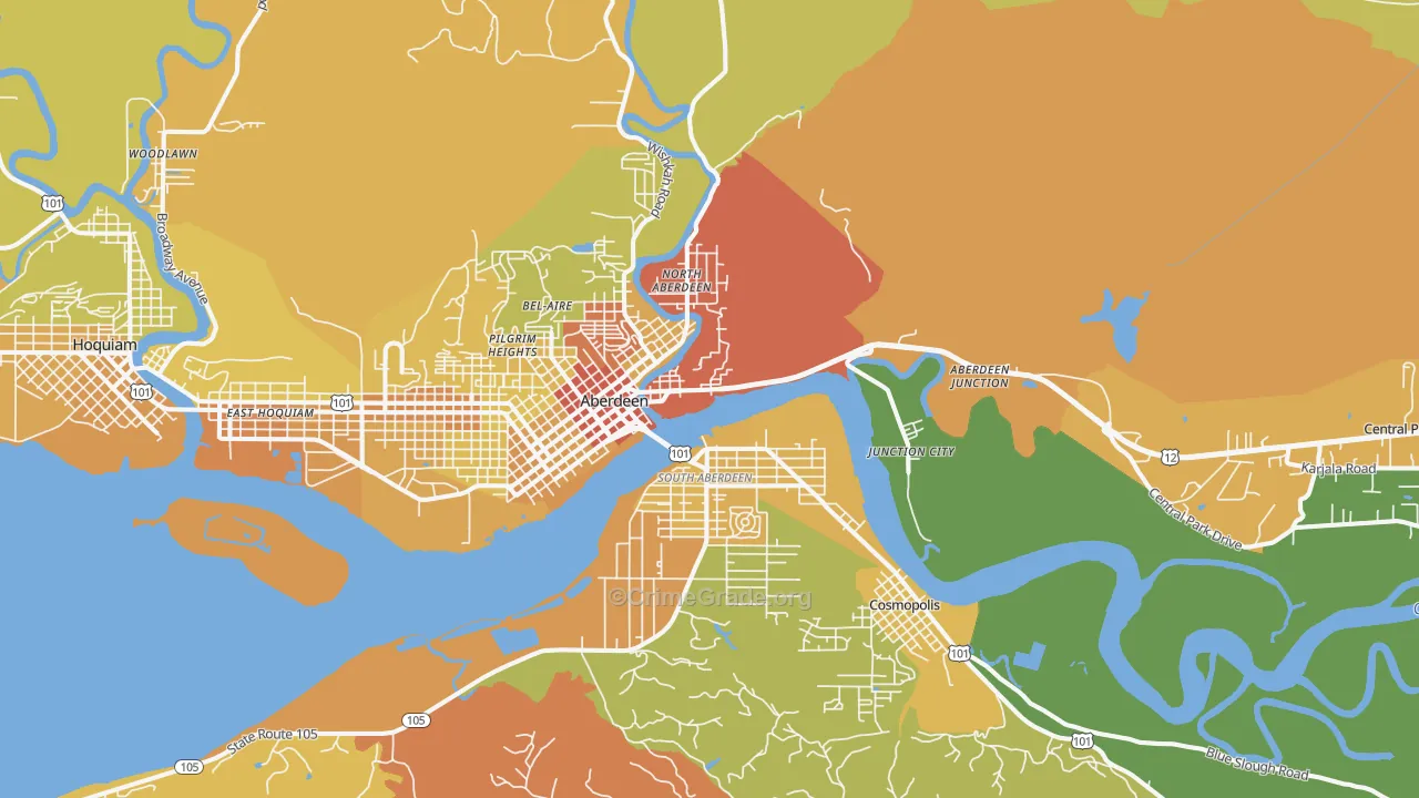 Aberdeen, WA Map of Drug-Related Crime Rates