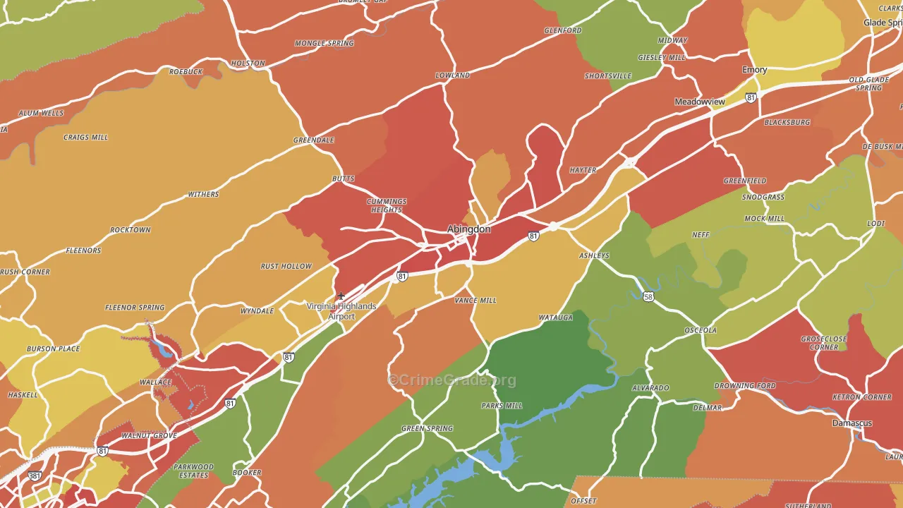 Abingdon, VA Map of Drug-Related Crime Rates