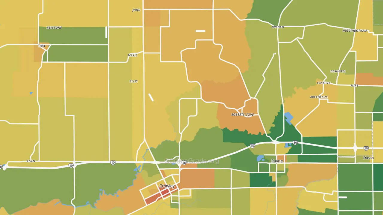 Acadia Parish, LA Map of Drug-Related Crime Rates