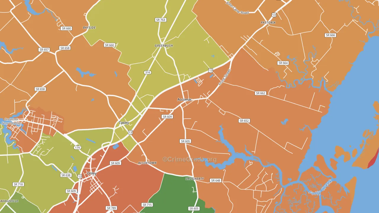 Accomac, VA Map of Drug-Related Crime Rates