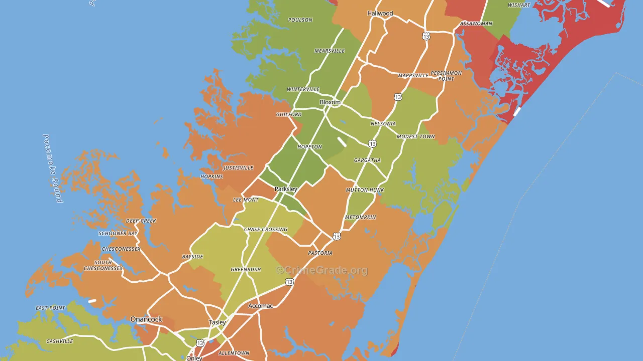 Accomack County, VA Map of Drug-Related Crime Rates