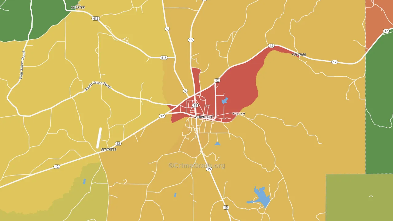 Ackerman, MS Map of Drug-Related Crime Rates