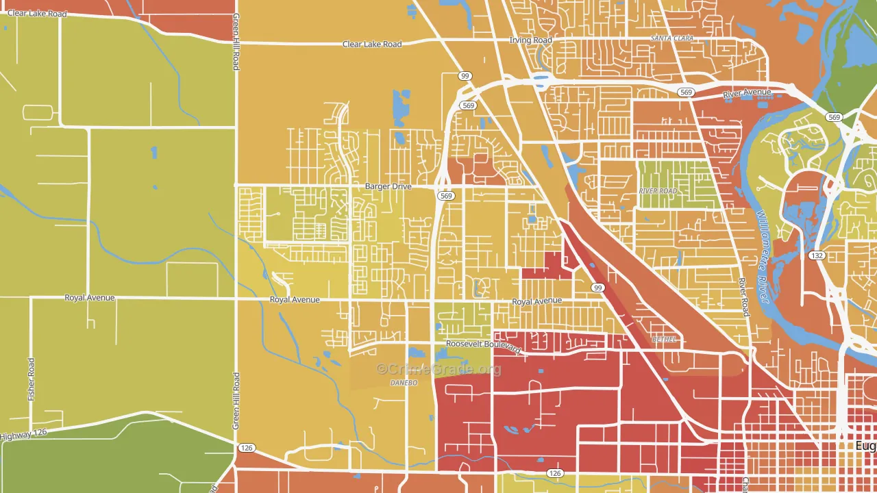 Active Bethel, Eugene, OR Map of Drug-Related Crime Rates