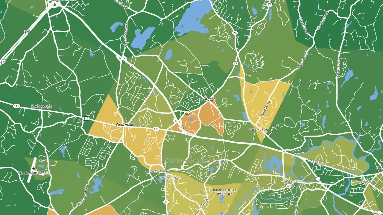 Acton, MA Map of Drug-Related Crime Rates
