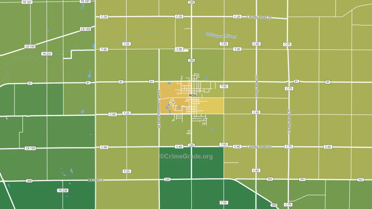 Ada, OH Map of Drug-Related Crime Rates