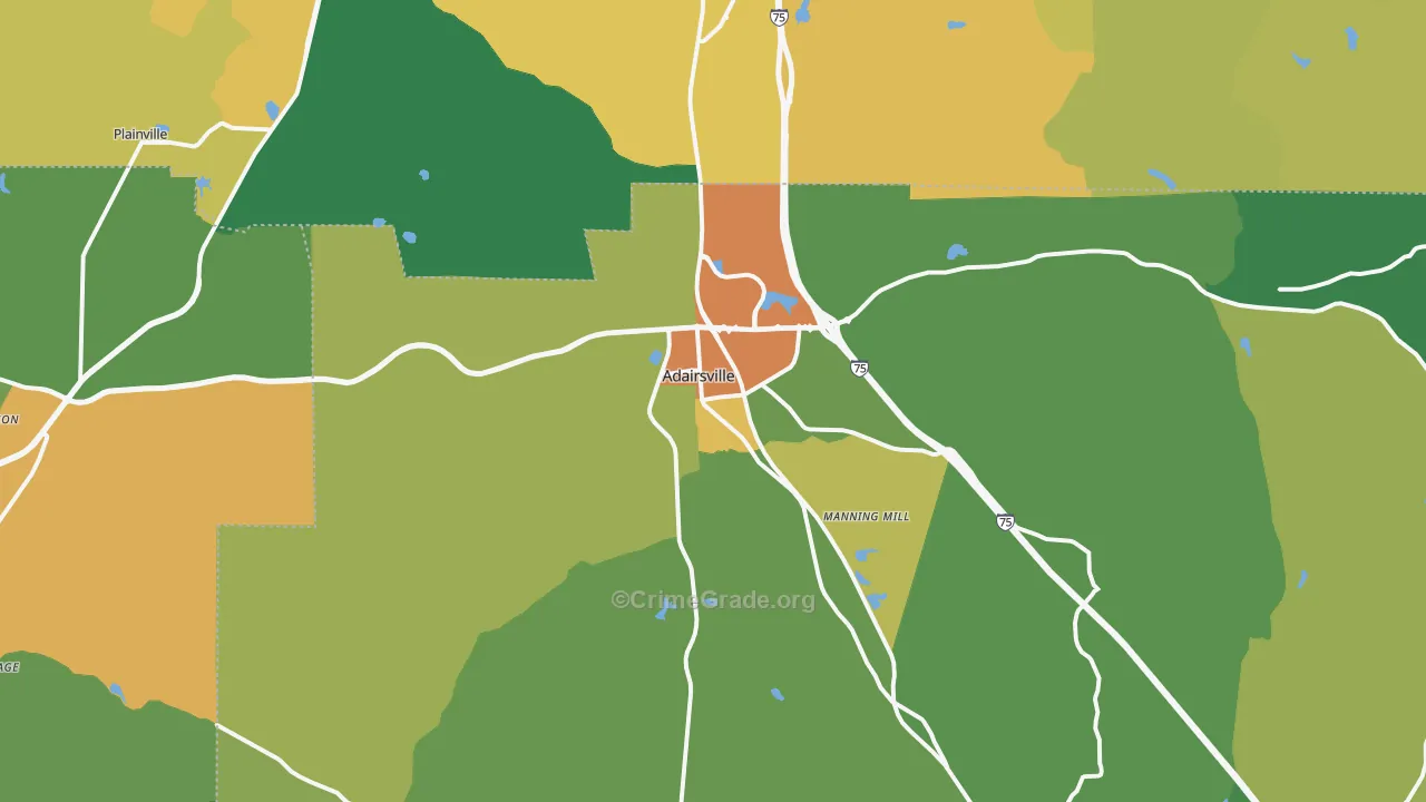 Adairsville, GA Map of Drug-Related Crime Rates