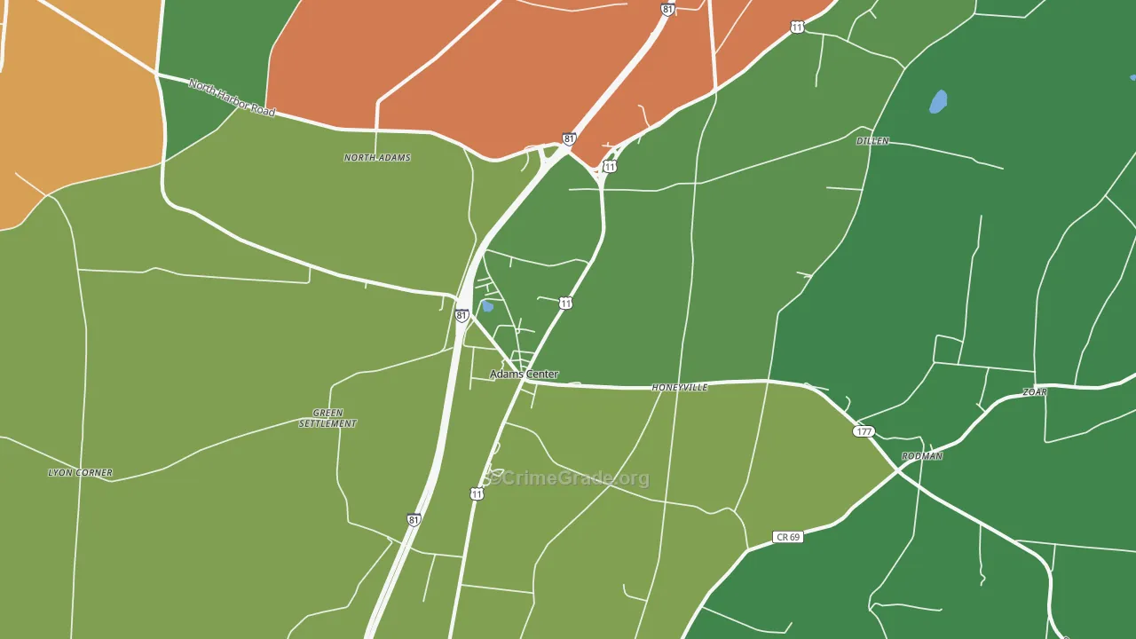 Adams Center, NY Map of Drug-Related Crime Rates