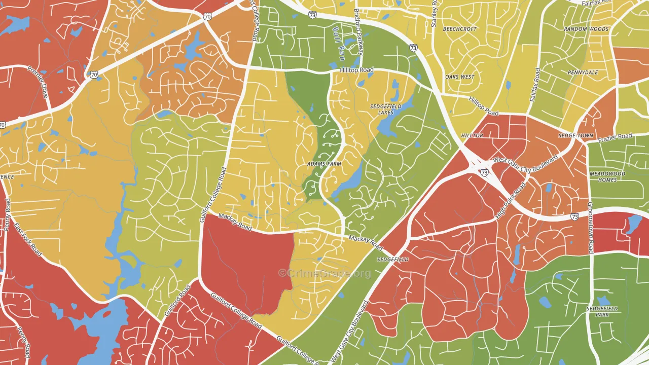 Adams Farm, Greensboro, NC Map of Drug-Related Crime Rates