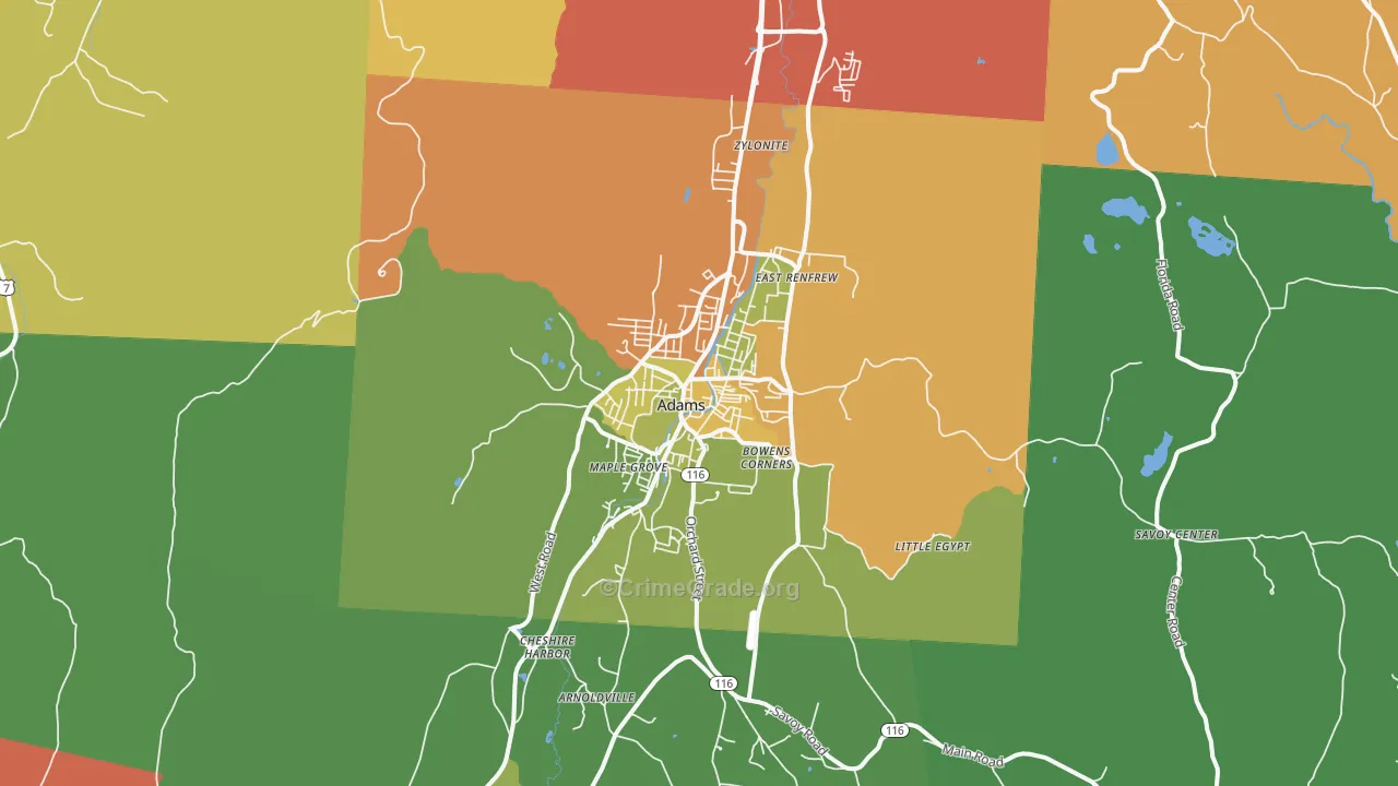 Adams, MA Map of Drug-Related Crime Rates