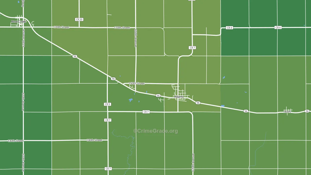 Adams, MN Map of Drug-Related Crime Rates
