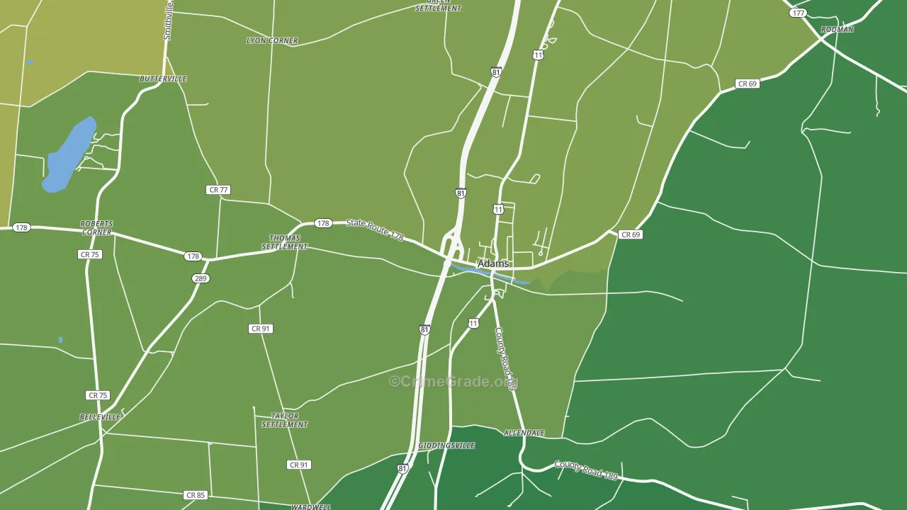 Adams, NY Map of Drug-Related Crime Rates