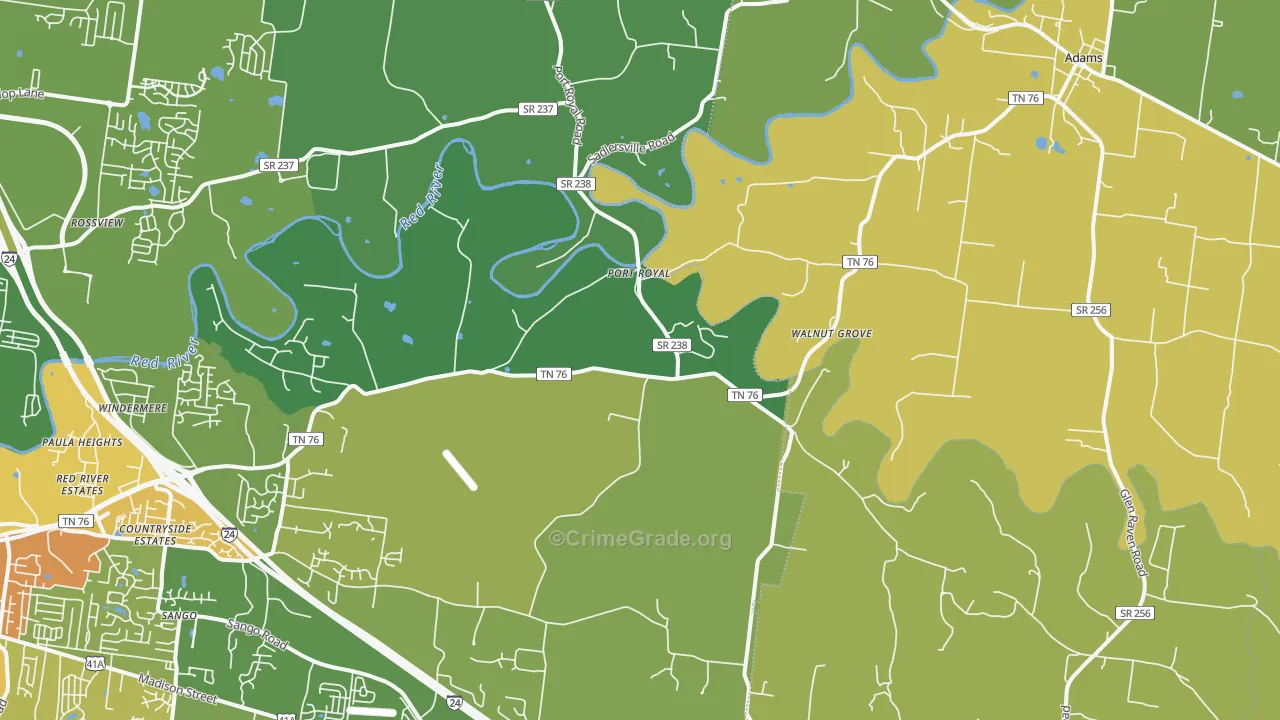 Adams, TN Map of Drug-Related Crime Rates