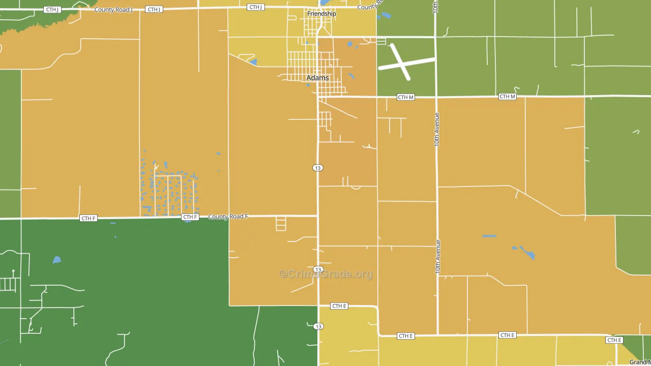Adams, WI Map of Drug-Related Crime Rates